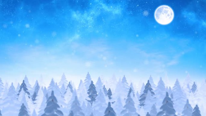 月亮和冬季景观上飘雪的动画