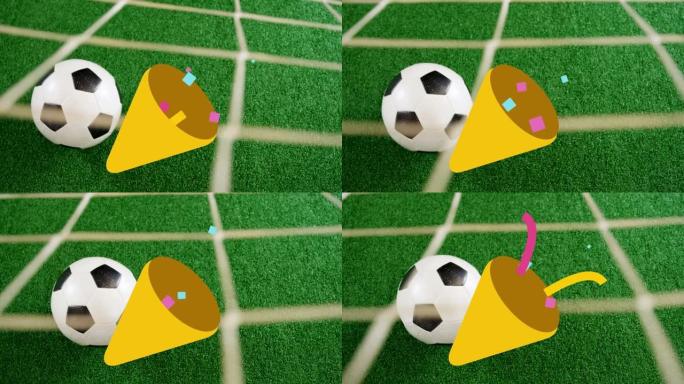五彩纸屑玉米在足球上的动画