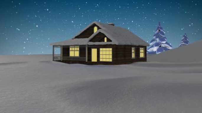 冬天风景下的雪从房子上掉下来的动画