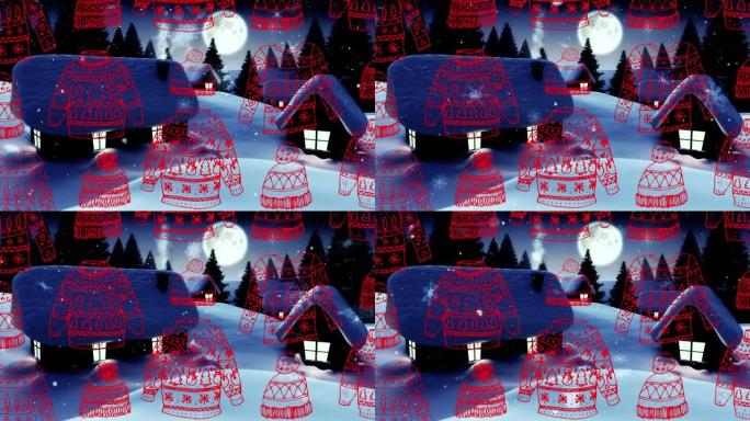 圣诞毛衣和豆豆图标，无缝图案，抵御冬季降雪
