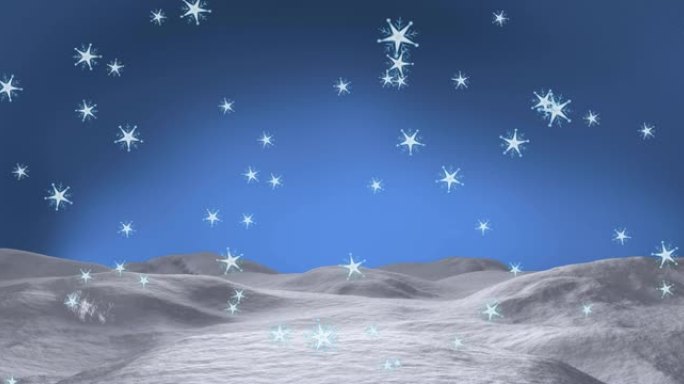 雪花飘过雪和蓝色背景的动画