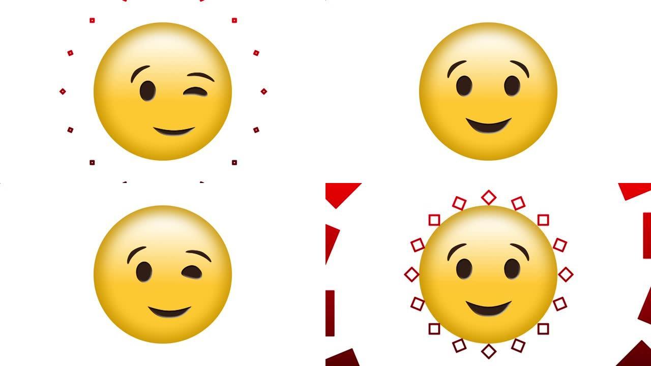 红色万花筒移动形状上的快乐表情图标动画