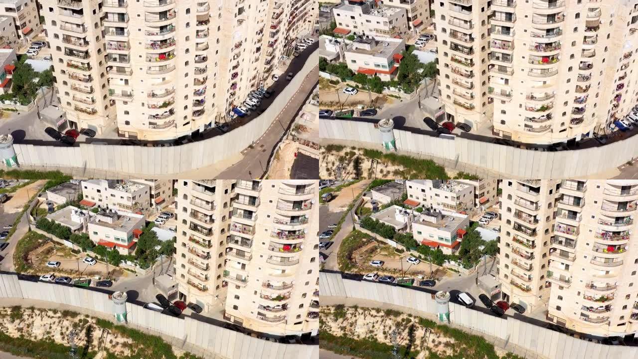 安全墙与以色列国防军瞭望塔靠近舒法特难民营-空中