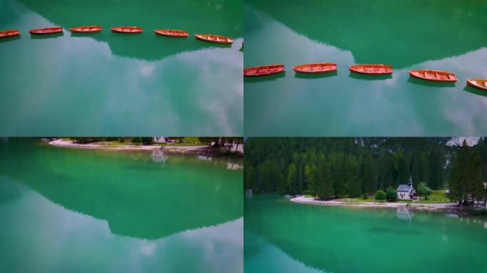 普拉格·怀尔德西 (Prager Wildsee)，壮观的浪漫之地，阿尔卑斯山湖上有典型的木船，拉戈