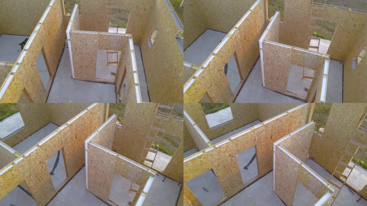 建造新的和现代的模块化房屋。由复合木质sip面板制成的墙壁，内部带有聚苯乙烯泡沫塑料绝缘。构建节能家