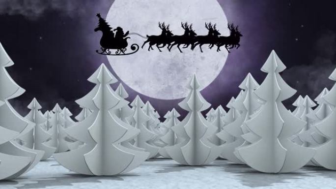 圣诞老人穿着雪橇的圣诞冬季风景动画