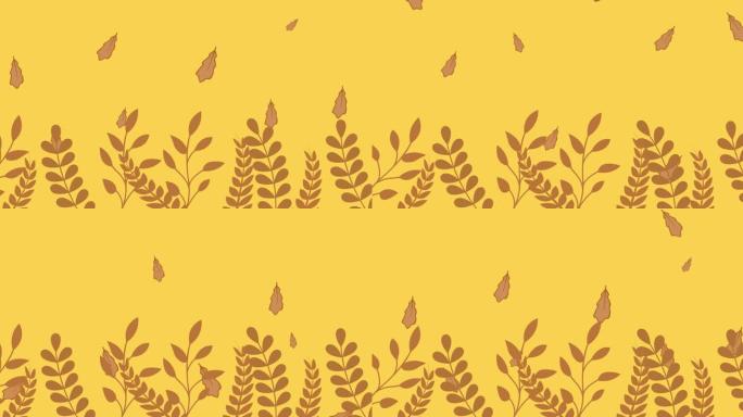 棕色秋叶落在黄色背景上的动画