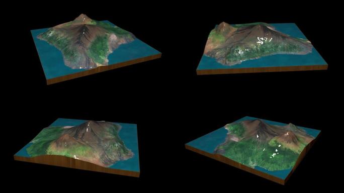 基拉韦厄火山地形图3D渲染360度循环动画