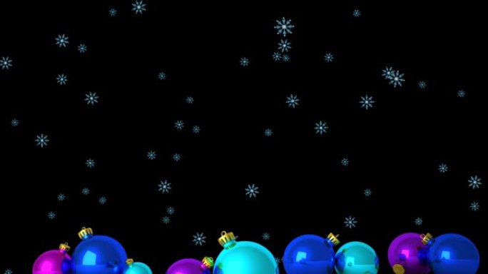 黑色背景上的圣诞节小玩意飘落的雪花动画