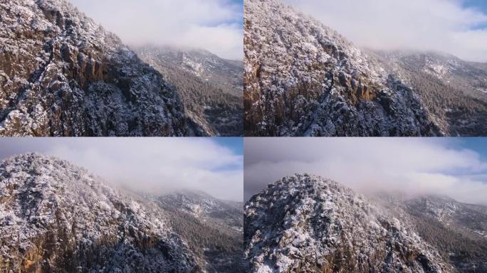 冬天陡峭的山冰山雪山高山大山大雪下雪积雪