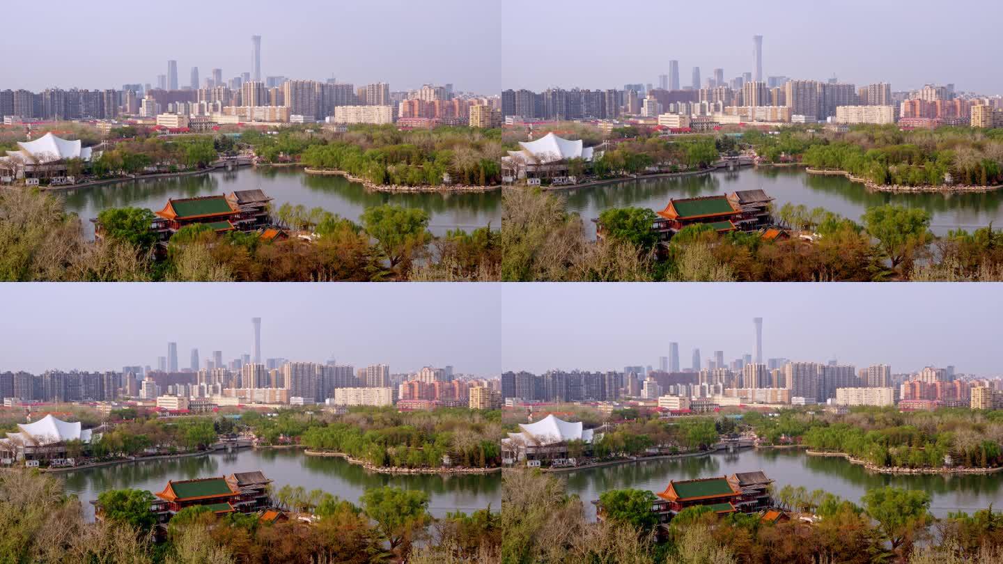北京龙潭公园古今建筑同框常速