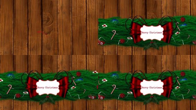 圣诞装饰品和枞树上的圣诞快乐文字动画