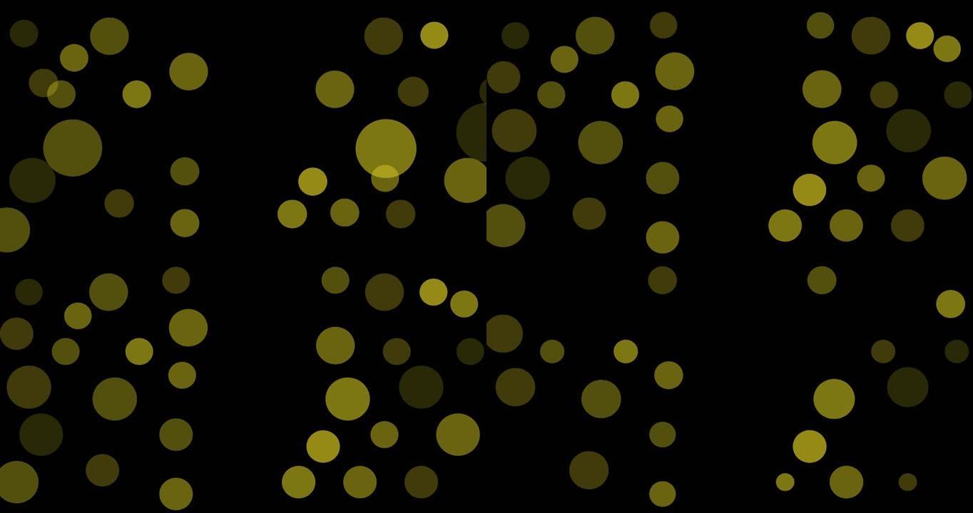 黑色背景上漂浮的多个黄色斑点的动画
