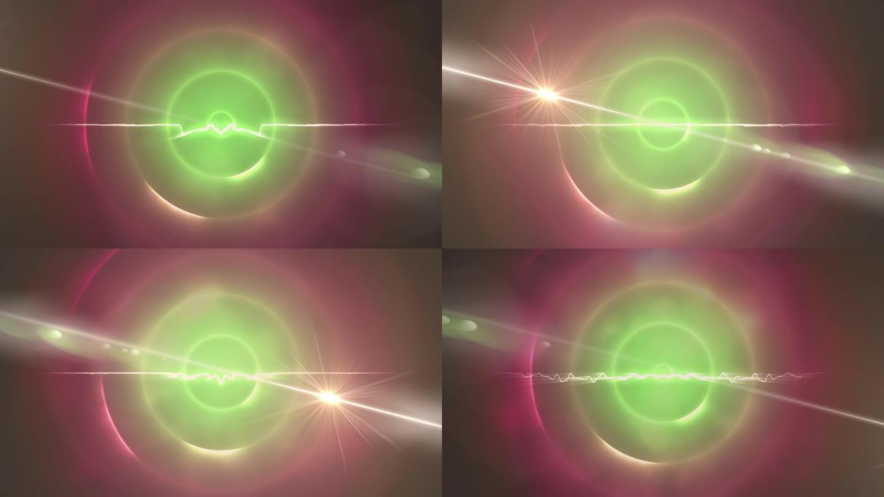粉色背景上的光点和绿色螺旋光迹的光迹