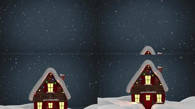 雪落在蓝色背景下的冬季景观上的房屋图标上