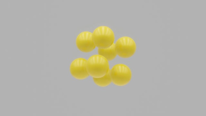 黄色3d球体结构在白色背景上移动。抽象无缝循环3D渲染运动图形对象