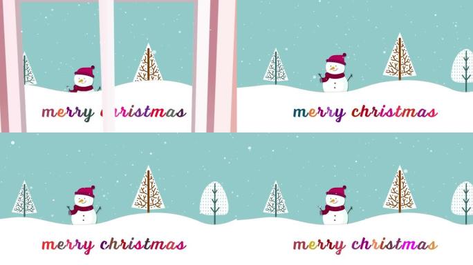 圣诞快乐的动画雪人和冬天的风景