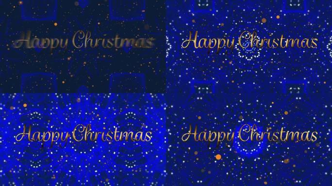 蓝色背景上金色圆点雪上的圣诞节快乐动画