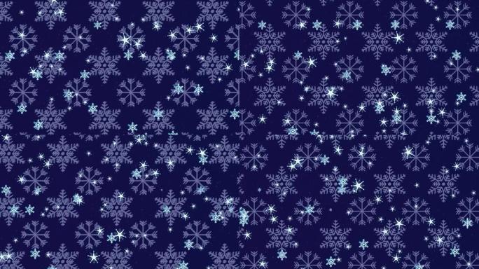 圣诞雪落在雪花蓝色背景上的动画