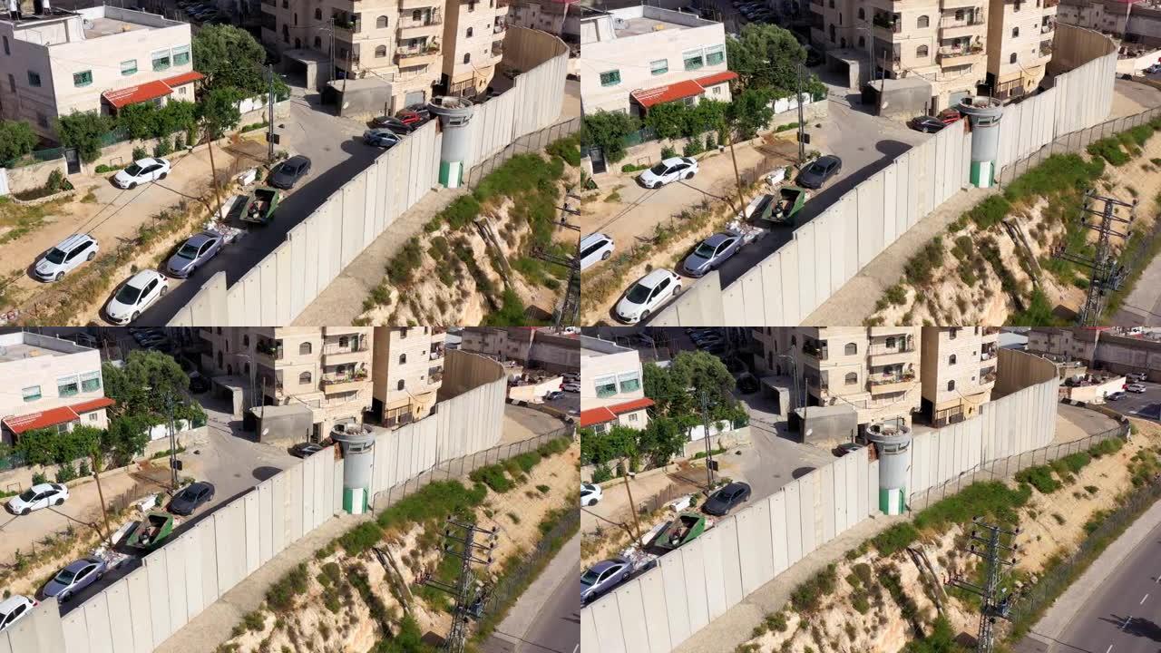 安全墙与以色列国防军瞭望塔靠近舒法特难民营-空中