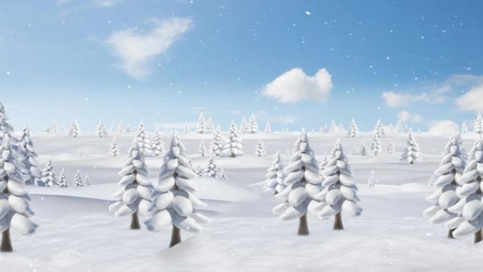 蓝色背景上的树木积雪的动画