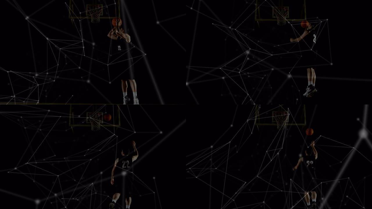 健身房混合种族男子篮球运动员的联系网络动画