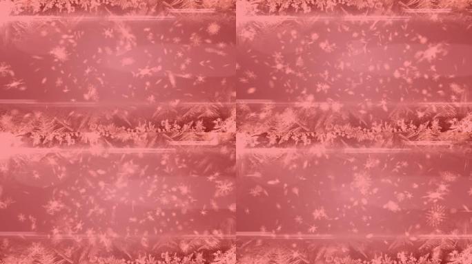 多个雪花图标漂浮和粉红色背景下的轻迹