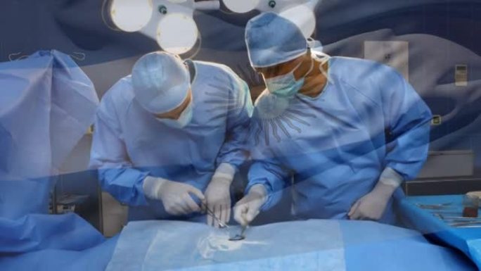 阿根廷国旗在手术室中挥舞着外科医生的动画