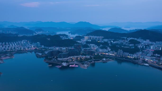 杭州淳安县千岛湖夜景航拍延时摄影