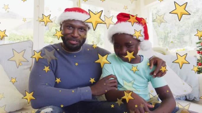 黄色星星在圣诞节期间向非洲裔美国父子挥手致意
