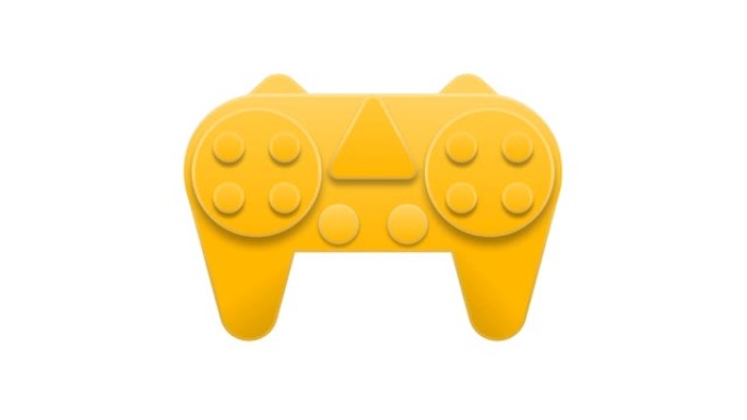 黄色3D游戏机图标孤立在白色背景上挤压运动效果。在线游戏的概念。