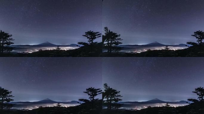 富士山和冬日星空的延时视频