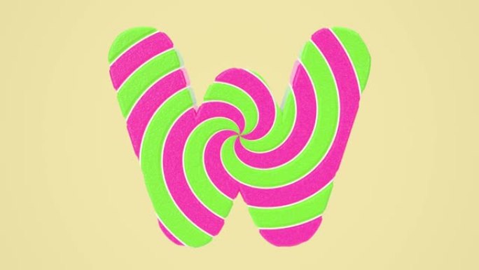 甜棒棒糖字母，糖果字体，螺旋动画焦糖。粉色和绿色条纹纹理的糖果字母，甜点概念