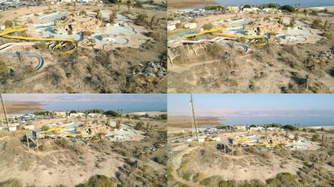 以色列沙漠中一个废弃的水上公园的鸟瞰图。