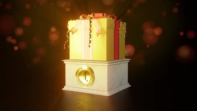 获奖者的领奖台上有闪亮的背景上的礼品盒