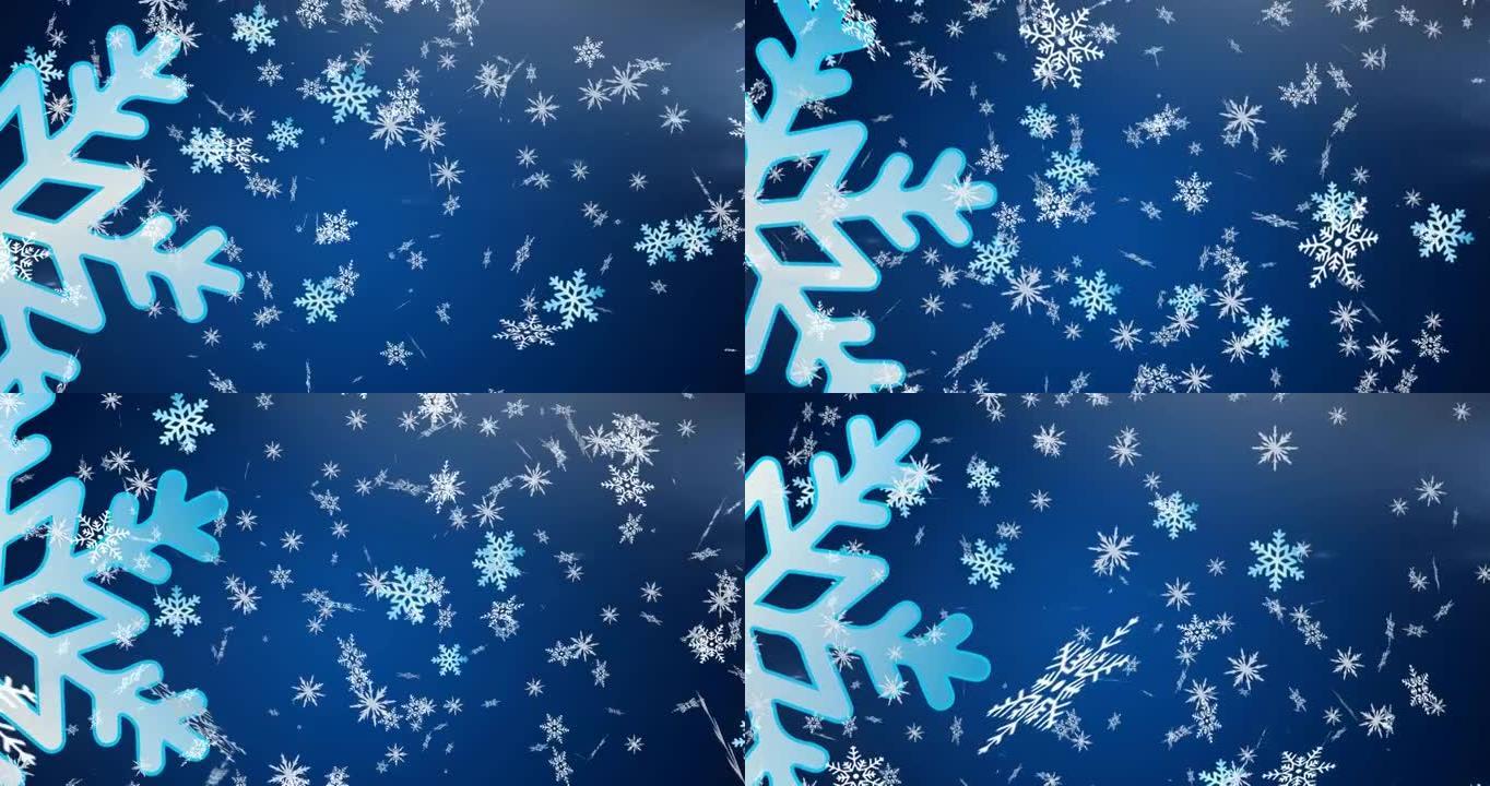 蓝色背景下飘落的雪花动画