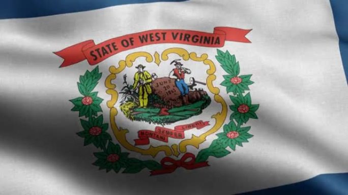 西维吉尼亚州-旗帜西维吉尼亚州-西维吉尼亚州旗帜高细节-国旗西维吉尼亚州波浪图案环状元素-织物纹理和