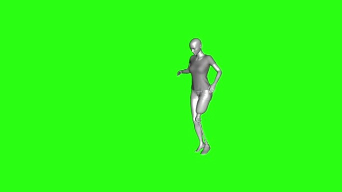 3D女孩与现代腿假肢腿瘸腿，动画，绿屏