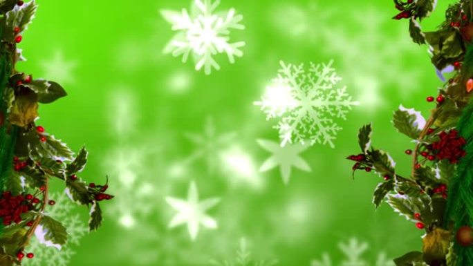 飘落的雪上的圣诞节装饰动画