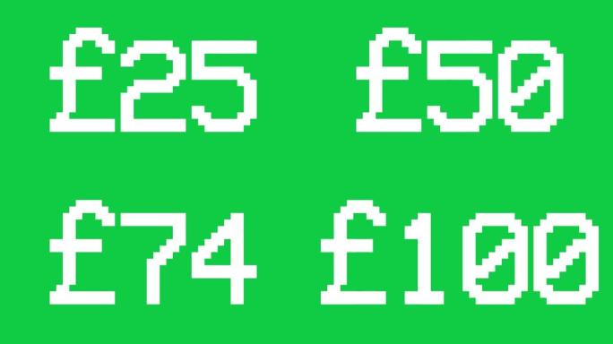 绿色背景磅从0上升到100-数字计数器数字0-100-以百分比加载进度条-0-100 £-从100增