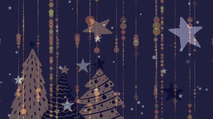 黑暗背景上的星星和圣诞树图案的动画
