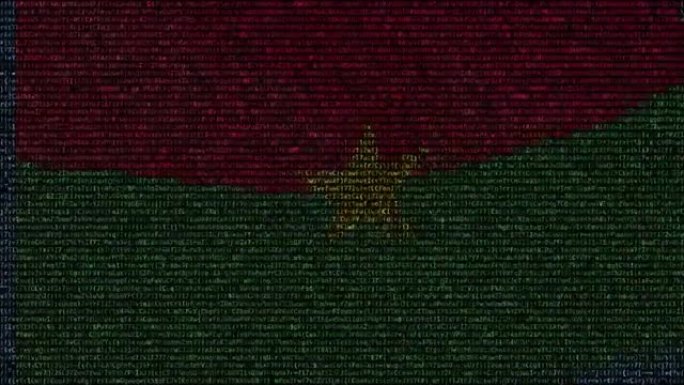 在电脑屏幕上挥舞着由文字符号制成的布基纳法索国旗。概念性可循环动画