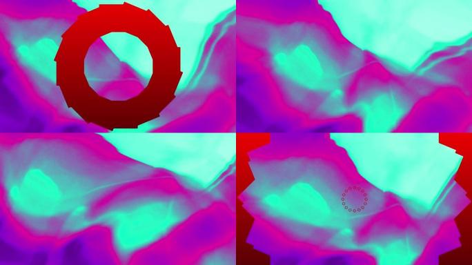 白色背景上红色形状移动和紫色波浪的动画