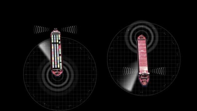 两艘带有雷达和天线信号的货船