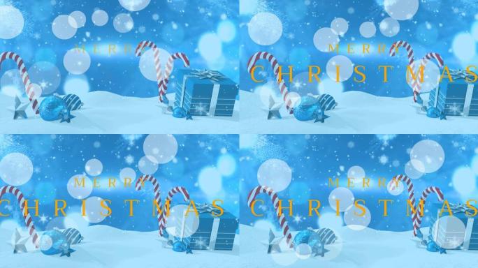 雪地和圣诞节装饰上的季节问候动画
