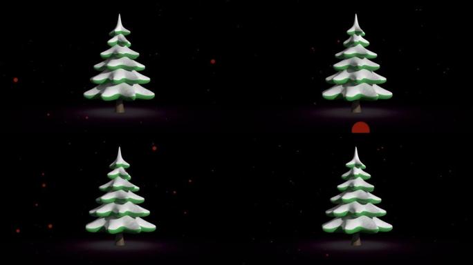 黑色背景上圣诞树上掉落红点的动画