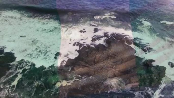 尼日利亚国旗的动画吹过海浪在海上