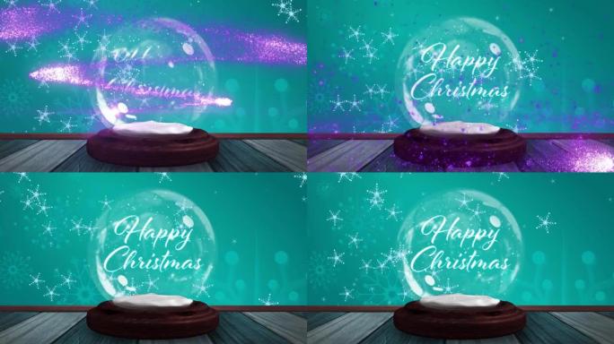 蓝色背景上的雪球中的圣诞快乐动画
