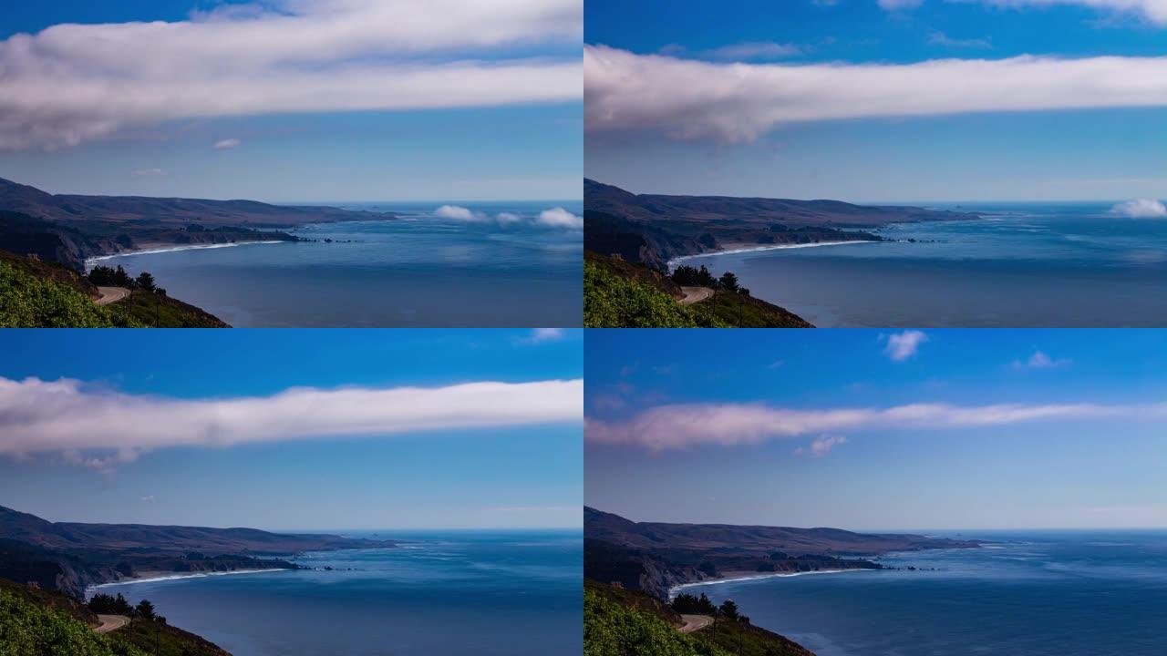 时间流逝-加利福尼亚州大苏尔太平洋海岸的云景观