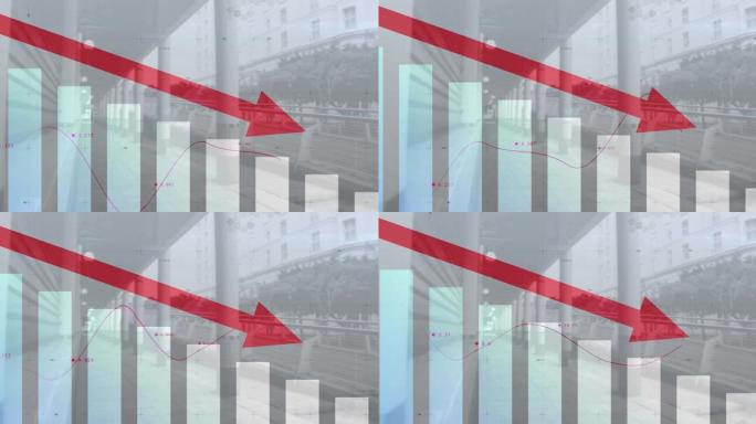 在城市景观上进行统计处理的红色箭头动画